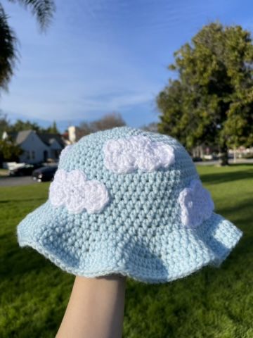 Avail on my website!✨ Frog Bucket Hat Crochet, Cloud Bucket Hat, Crochet Berets, Crochet Cloud, Beret Hats, Crochet Beret, Crochet Bucket, Crochet Hats Free Pattern, Crochet Bucket Hat