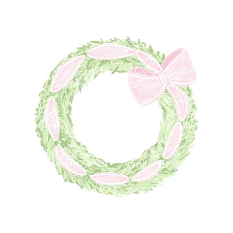 Christmas Wreath Watercolor, Pink Christmas Background, Watercolor Christmas Wreath, Watercolor Bow, Watercolor Wreath, Bow Wreath, Wreath Drawing, Preppy Christmas, Bow Bow