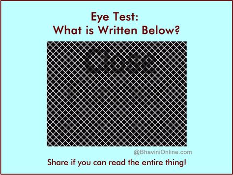 eye test what can you read picture riddle Eye Sight Test, Brain Teasers With Answers, Eye Sight, Cool Illusions, True Interesting Facts, Free To Use Images, Eye Test, Picture Puzzles, Mind Games