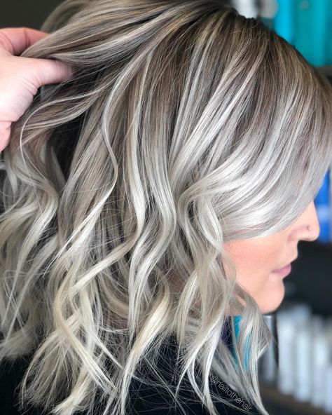 Icy blonde balayage Icy Blonde Dark Lowlights, Blonde Hair Inspiration With Lowlights, Blonde And Light Brown Hair Color, Icy Grey Blonde Hair Balayage, Summer Ash Blonde Hair, Blending Grey Hair With Blonde, Icy Grey Blonde Hair, Blonde Gray Hair Color Ideas, Ashy Brown Hair With Highlights