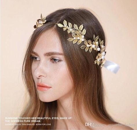 Greek Goddess Headpiece, Greek Headpiece, Wedding Halo Headpiece, Prom Headpiece, Bridal Hair Half Up, Bridal Hair Down, Headpiece Hairstyles, Leaf Headband, Boho Headpiece