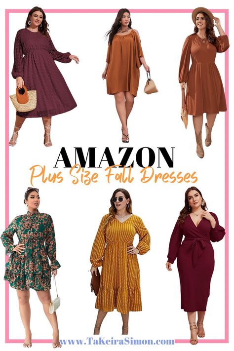 Plus size fall dresses from Amazon Fall Dresses Curvy Women, What To Wear To A Fall Wedding As Guest Plus Size, Semi Formal Wedding Attire For Guest Fall Plus Size, Plus Size Fall Cocktail Dresses, Fall Dresses With Boots Plus Size, November Wedding Guest Outfit Plus Size, Fall Wedding Dress Guest Plus Size, Fall Dress Plus Size, Fall Dresses Plus Size Women