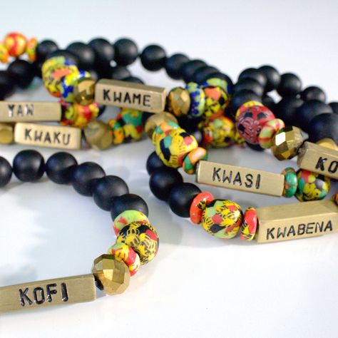 African Name, African Beaded Bracelets, Day Name, African Bracelets, Name Bracelets, Wood Bracelet, African Diaspora, African Beads, Sustainable Brand