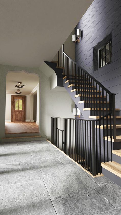 Interior architecture Vstupná Hala, Pelan Rumah, Diy Staircase, Lan Can, Custom Built Homes, House Stairs, Staircase Design, Stairs Design, Modern Industrial