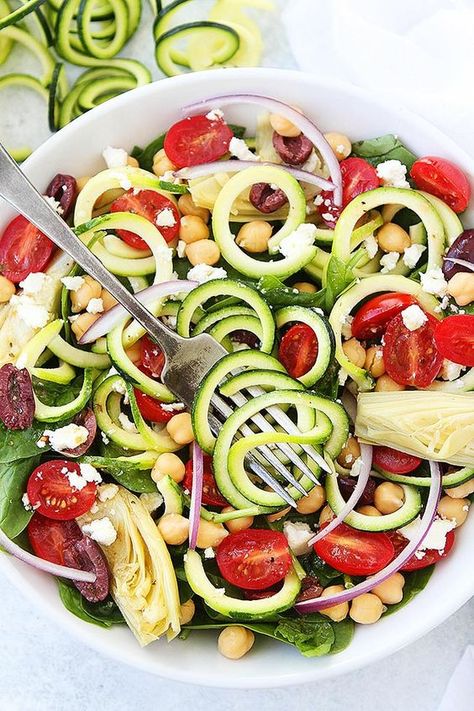 Mediterranean Zucchini Pasta Salad | Two Peas & Their Pod Mediterranean Zucchini, Zucchini Pasta Salad, Best Zucchini Recipes, Salad Appetizer Cups, Clean Eating Vegetarian Recipes, Clean Eating Vegetarian, Bbq Salads, Summer Zucchini, Zucchini Salad