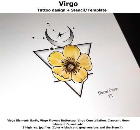 Skylar Tattoo, Buttercup Flower Tattoo, Virgo Flower Tattoo, Flower And Butterfly Tattoo, Virgo Flower, Buttercup Tattoo, Butterfly With Flowers Tattoo, Virgo Tattoo Designs, Zodiac Svg