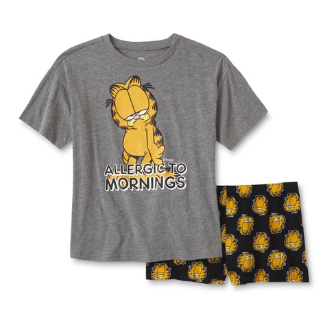 Garfield Women's Pajama Top & Shorts - Allergic to Mornings, Size: Medium, Multi-Color Cute Pjs, Pajamas For Women, Girl Sleeping, Screen Printing Designs, Sense Of Humor, Kawaii Clothes, Pajama Top, Pajama Shorts, Dream Clothes