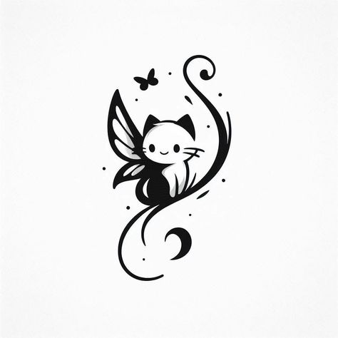 Cat Butterfly Tattoo, Cat And Butterfly Tattoo, Cat Tattoo Idea, A Butterfly Tattoo, Cat And Butterfly, Butterfly Cat, Cat Butterfly, Tattoo Idea, Cat Tattoo