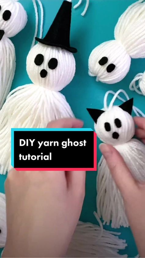 Yarn Ghosts, Yarn Ghost, Halloween Yarn, Homemade Halloween Decorations, Halloween Arts And Crafts, Adornos Halloween, Easy Halloween Crafts, Halloween Crafts Decorations, Homemade Halloween