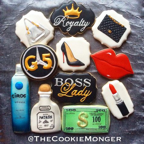 Boss Cookies Decorated, Chanel Cookies, Girly Cookies, Awesome Cookies, Bad And Bougie, Beef Kabobs, Cookie Business, Balloon Decor, Iced Cookies