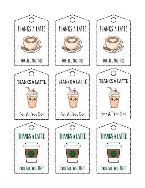 Thanks A Latte Free Printable Gift Tags Coffee Gift Tags Free Printable, Thanks A Latte Free Printable, Coffee Baby Shower, Thanks A Latte, Free Printable Gifts, Printable Gift Tags, Free Printable Gift Tags, Teachers Gifts, Drink Gift