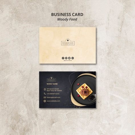 Moody food restaurant business card conc... | Free Psd #Freepik #freepsd #business-card #food #business #card Advertising Design Layout, Restaurant Business Cards, Visit Card, Cd Design, Graphics Design Ideas, Restaurant Business, Visiting Card Design, Food Business, Stationary Design