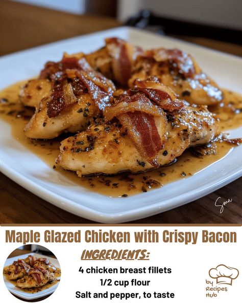 Maple Glazed Chicken with Crispy Bacon Maple Bacon Chicken, Maple Glazed Chicken, Baked Meatloaf, Mexican Casserole Recipe, Chicken Parmesan Pasta, Bacon Chicken, Chicken Pasta Bake, Chicken Breast Fillet, Pot Roast Slow Cooker