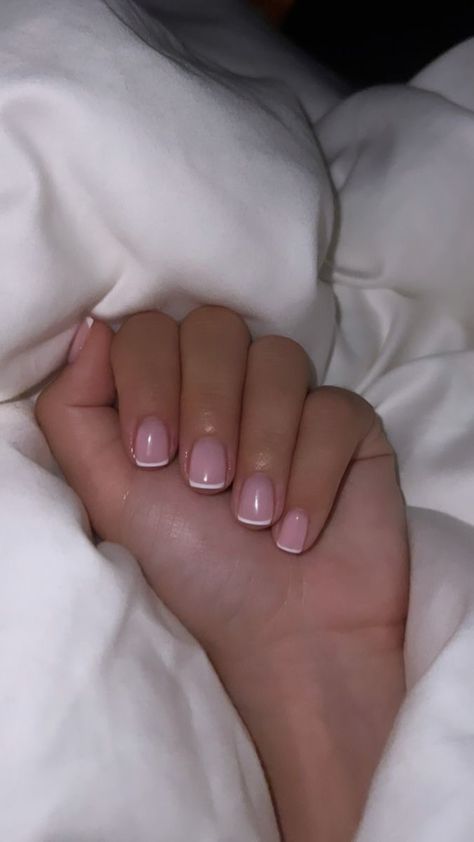 Short Nails Gel Natural, Design On Natural Nails Short, Square Short French Nails, Short Square Gel Nails French Tips, Short Nails Inspo French Tip, Small Square Nails French Tip, Really Short Nails French Tip, Short Square Nail Designs Aesthetic, Short Shellac French Nails