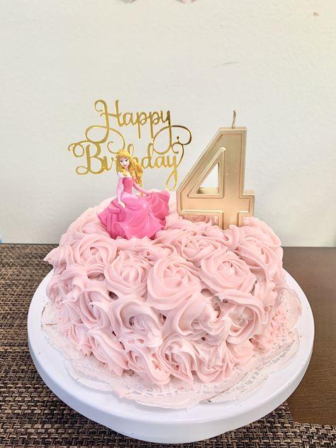 Rosette cake topped with Princess Aurora. Pink Cake Aurora Cake Ideas, Princess Aurora Cake, Bdy Cake, Fairy Party Food, Aurora Party, Aurora Cake, Pink Princess Cakes, Aurora Birthday, Princess Party Cake