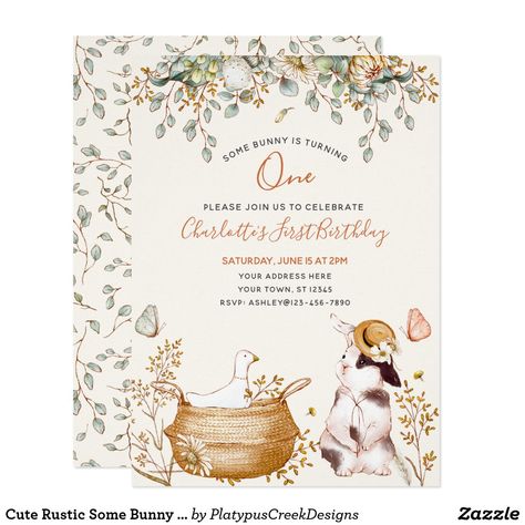 Cute Rustic Some Bunny is One Floral Cottagecore Invitation Cottagecore Invitation Card, Cottagecore Invitation Template, Cottagecore Invitation, Fairy Quince, Cottagecore Birthday Party, Rabbit Cottagecore, Cottagecore Birthday, Rustic Cottagecore, Cottagecore Food