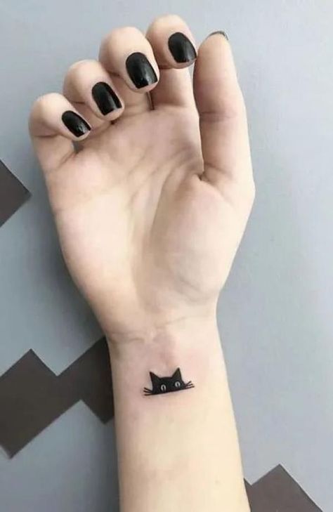 Minimalist black cat tattoo Mini Witch Tattoo, Minimal Witch Tattoo, Tiny Witch Tattoo Ideas, Calico Cat Tattoo Small, Tiny Witch Tattoo, Minimalist Witch Tattoo, Simple Witch Tattoo, Witch Cat Tattoo, Small Witch Tattoo Ideas