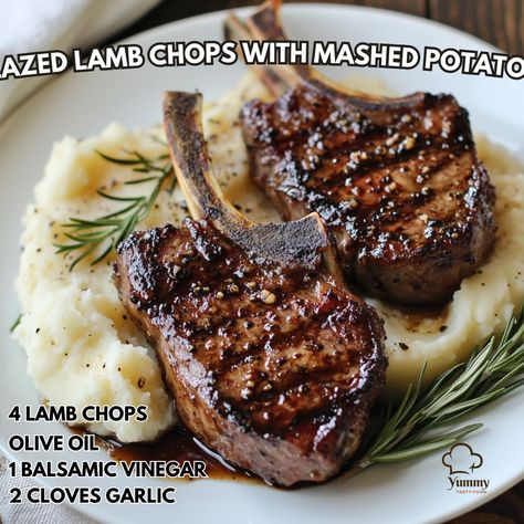 🔥 Elevate your dinner game with these succulent Glazed Lamb Chops and creamy Mashed Potatoes! 🍴 GLAZED LAMB CHOPS WITH MASHED POTATOES Ingredients: - 4 lamb chops - 2 tbsp olive oil - 1/4 cup balsamic vinegar - 2 cloves garlic, minced - Salt and pepper to taste - 4 large potatoes, peeled and cubed - 1/2 cup milk - 2 tbsp butter - Fresh rosemary for garnish Instructions: 1. Season lamb chops with salt and pepper. 2. Heat olive oil in a pan, sear chops until browned. 3. Add balsamic vinegar,... Honey Garlic Lamb Chops, Garlic Lamb Chops, Cozy Fall Recipes, Twisted Recipes, Trending Recipes, Lamb Chops, Honey Garlic, Creamy Mashed Potatoes, Fresh Rosemary