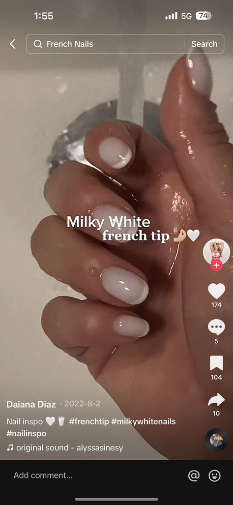 Cloudy French Tip, Muted French Tip Nails, Milky French Manicure Almond Nails, Milky French Tip Nails, Milky French Tip, Muted French Manicure, Soft French Tip Nails, Milky French Pedicure, Fun Bridal Nails