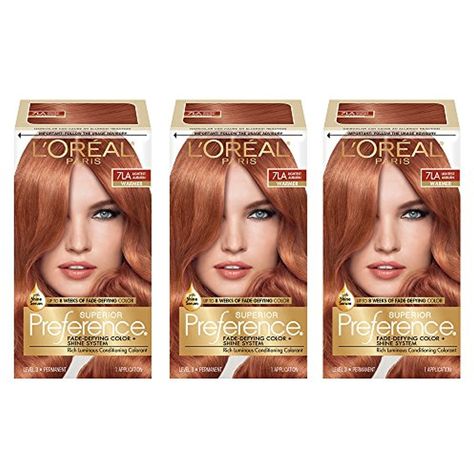 L'Oreal Paris Superior Preference Fade-Defying Color   Shine System, 7LA Lightest Auburn (Pack of 3) *** To view further for this item, visit the image link. (This is an affiliate link and I receive a commission for the sales) #HairColoringProducts Warm Blonde Hair, Covering Gray Hair, Temporary Hair Color, Color Kit, Ombre Hair Color, Luminous Colours, Permanent Hair Color, Red Hair Color, Silky Hair