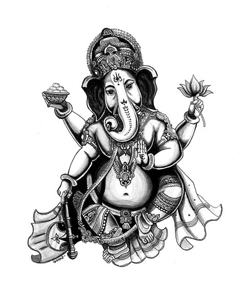 Ganesh and his elephant's head - Coloring page of Ganesha, God of wisdom, awarness and intelligence. From the gallery : India  Bollywood. Keywords : Genius, God. Just Color : Discover all our printable Coloring Pages for Adults, to print or download for free ! Ganesha Tattoo Mandala, Elephant Doodle, Ganesha God, Ganesh Tattoo, Hindu Tattoo, God Of Wisdom, Thailand Tattoo, Ganesha Tattoo, Devil Tattoo