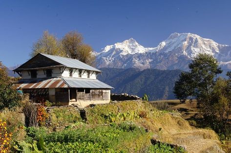 Nepali House, Genshin Poster, Nepali Village, Nepali Art, Landscape Practice, Mountain Painting Acrylic, Real Background, Composition Drawing, Vintage Village