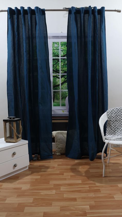 Midnight Blue Washed Linen Curtain Set 2 Panel Linen Curtain Drapery Curtain Window Bohemian Valance Balcony Midnight  Blue Linen curtain Linen Drapery Panels, Balcony Curtains, Curtains Boho, Natural Curtains, Color Window, Curtains Fabric, Curtain Bedroom, Handmade Curtains, Linen Drapery