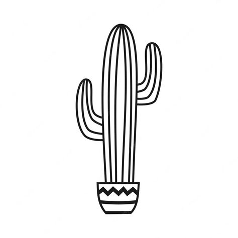 Drawing With White Background, Cactus Vector, Potted Cactus, Outline Illustration, Outline Drawing, Outline Drawings, Premium Vector, Peace Gesture, Graphic Resources