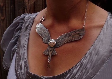 Owl Necklace Silver, Silver Owl, Owl Necklace, Owl Jewelry, Rocker Chic, Unusual Jewelry, Owl Pendant, A Necklace, Sea Glass Jewelry