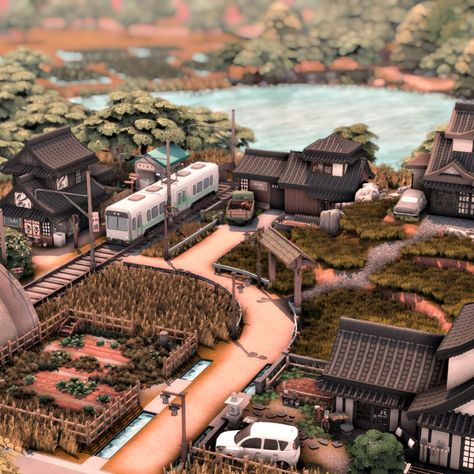 Sims 4 Retirement Village, Sims 4 Japanese Garden, Sims 4 Train Station, Sims 4 Village Lot, Sims 4 Roofing, Sims 4 Town, Japanese Apartment Building, Sims Apartment, Minecraft Town Ideas