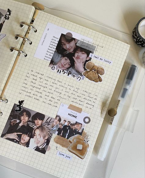 Enhypen Design Ideas, Kpop Journal Enhypen, Enhypen Diy Ideas, Enhypen Scrapbook Ideas, Enhypen Journal Ideas, Small Scrapbook Ideas, Enhypen Scrapbook, Kpop Journal Aesthetic, Bujo Photo