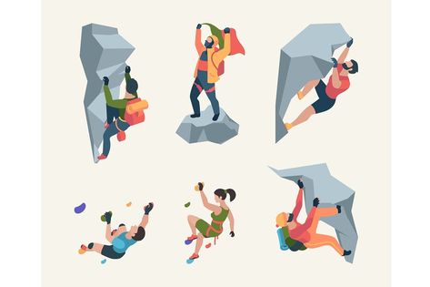 Wall climbers. Mountain rock climbers person sport team people healthy active lifestyle activities garish vector isometric collection. Illustration rock climbing sport, bouldering and hiking Boulder Illustration, Rock Climbing Illustration, Climbing Illustration, Thailand Activities, Healthy Active Lifestyle, Mountain Rock, Koh Samui Beach, Collection Illustration, Thailand Beaches