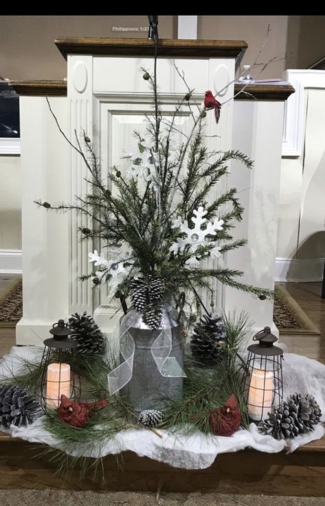 Altar Centerpieces Wedding, January Floral Arrangements For Church, January Flower Arrangements For Church, Winter Flower Arrangements For Church, January Altar Ideas, Sanctuary Decor Church Ideas, Winter Floral Arrangements For Church, February Church Decorations, January Church Decorations