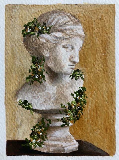 Roman Statue Painting, Paintings Of Statues, Old Greek Paintings, Greek Sculpture Painting, Statue Painting Acrylic, Greek Statue Painting, Roman Statue Tattoo, Painting Greek Mythology, Watercolor Statue