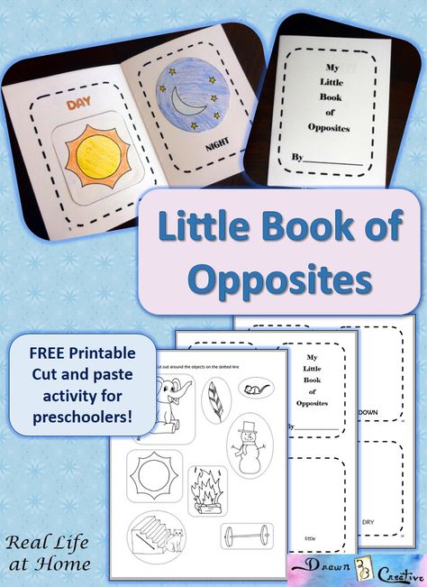 Print the cute and free "my little book of opposites" with images to color, cut, and glue! This is a perfect companion to Opposites by Sandra Boynton. Opposites Preschool, Opposites Worksheet, Preschool Literacy, Free Homeschool, Free Preschool, Tot School, Preschool Curriculum, Preschool Printables, Preschool Lessons