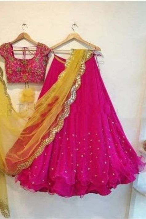 #Pastellehnga‘s have their own charm. They look super feminine and ultra girlish. And if you are a fan of pastel shade lehnga’s, then you would definitely want to keep one set for your #weddingfunction. Pastel shade lehnga’s are perfect for day weddings which let you embrace all the lively color combinations. Here are a few color combinations to try with a pastel yellow shade….

#Threads Purple Combination Lehenga, Purple Combination, Lehenga And Blouse, Orange Lehenga, Simple Lehenga, Half Saree Lehenga, Half Sarees, Kundan Work, Lehnga Dress