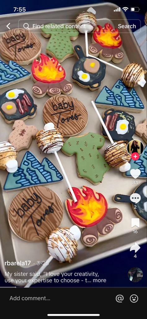 Gender Reveal Camping Theme, S’more Baby Shower Decorations, Smore Love Baby Shower Theme, Camping Gender Reveal, S’mores Baby Shower Decorations, Camp Baby Shower Theme, Camper Baby Shower Ideas, Campfire Baby Shower Theme, Happy Camper Baby Shower Theme