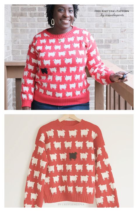 Black Sheep Sweater Pattern, Sheep Sweater Knitting Pattern, Diana Black Sheep Sweater, Black Sheep Sweater, Sweater Free Knitting Pattern, Red Sheep, Sheep Sweater, Knitted Stuff, Colorwork Chart