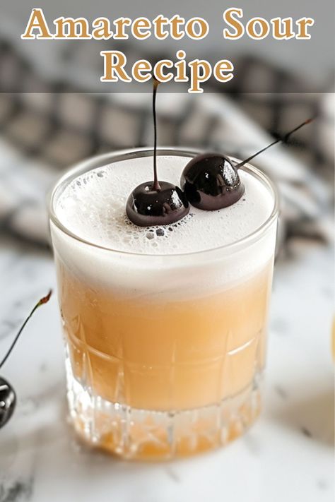 The Amaretto Sour is a popular cocktail that combines the sweet, nutty flavor of amaretto liqueur with the tartness of lemon juice, balanced by simple syrup and given a smooth texture by the addition of egg white. Ameretto Sour, Amaretto Sour Recipe, Amaretto Sour Cocktail, Amaretto Sour, Sour Foods, Popular Cocktails, Incredible Edibles, Cocktail Recipes Easy, Long Drink