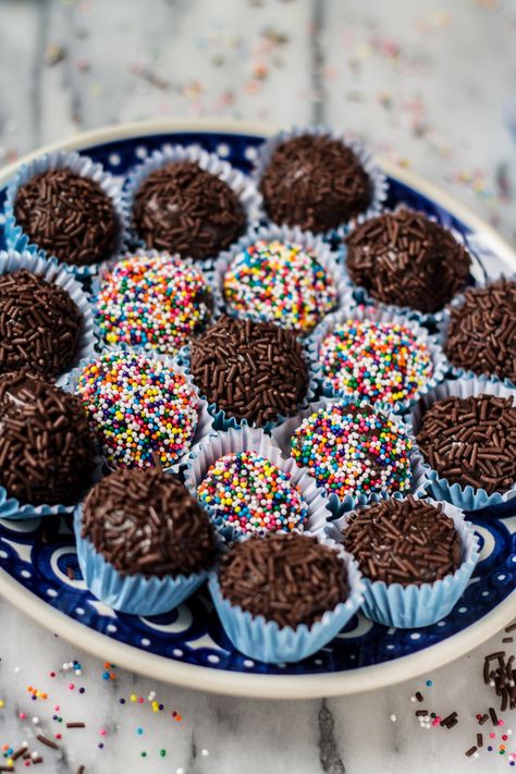 Traditional Brigadeiro (Brazilian Fudge Balls) | www.oliviascuisine.com Fudge Balls, Brazilian Sweets, Brigadeiro Recipe, Telur Gulung, Brazil Food, Brazilian Desserts, Brazilian Dishes, Foreign Food, Brazilian Food