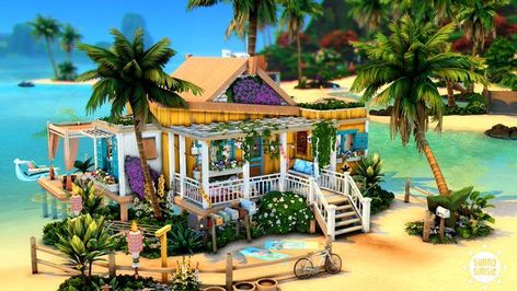 Sulani Homes Sims 4, Mermaid Beach House, Sims 4 Beach House, Sims 4 Family House, Sims 4 Houses Layout, Sims 4 Family, Sims 4 House Design, Casas The Sims 4, Sims Building