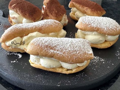 Keto Italian Bignè (Choux Puffs) like no other! Beautifully light and airy. Just like the 'real' ones you see in Italian patisseries. But with only 8.8g ca Gf Eclairs, Car Desserts, Keto Puff Pastry, Keto Pastry, Keto Pies, Lupin Flour, Choux Puff, Instant Dessert, Keto Italian