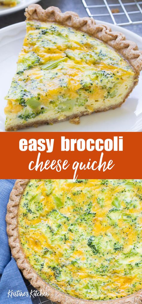 An easy broccoli cheese quiche recipe, made with just 5 ingredients! This vegetarian broccoli cheddar quiche is a family favorite for dinner, breakfast or lunch! Broccoli Cheese Quiche, Quiche Easy, Broccoli Quiche Recipes, Broccoli Cheddar Quiche, Cheese Quiche Recipe, Cheddar Quiche, Broccoli Quiche, Easy Quiche, Breakfast Quiche Recipes