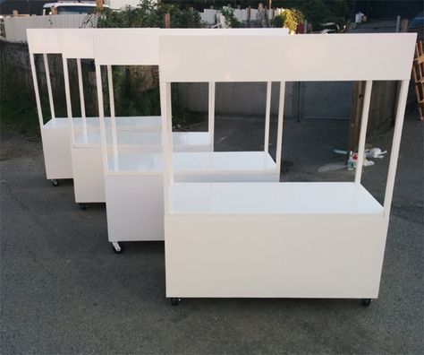 4-white-ez-kiosks Roda Gerobak, Street Food Design, School Swag, Vendor Displays, Food Kiosk, Food Cart Design, Lockable Storage, Pop Up Market, Kiosk Design