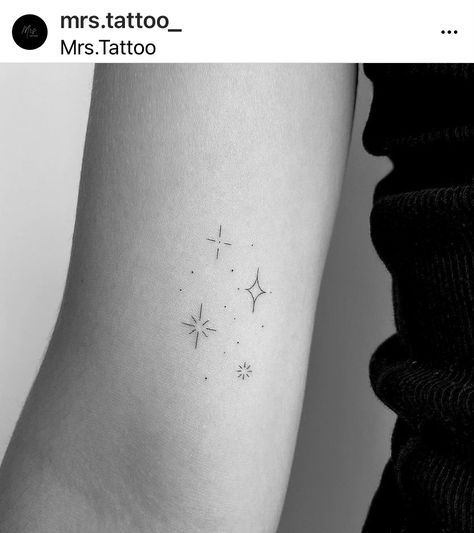 Starfall Tattoo, Sparkling Star Tattoo, Sparkle Tattoo Wrist, Acotar Stars Tattoo, Fineline Star Tattoo, 4 Stars Tattoo, Three Stars Tattoo, Twinkle Tattoo Stars, Fine Line Star Tattoo