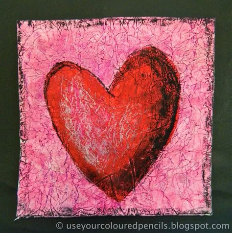 Middle School Art Lesson. Grade 6. February to tie in with Valentine's Day. Hearts Pics, February Art, Classe D'art, Cuadros Diy, Valentine Art Projects, Jim Dine, Black Pastel, White Tissue Paper, Valentine Art