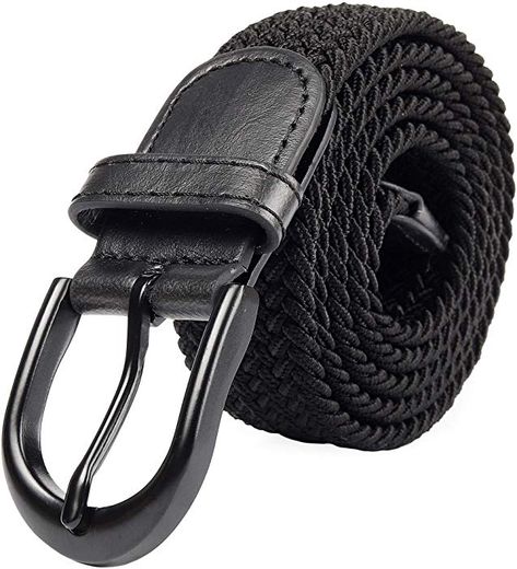 Braided Stretch Elastic Belt with Pin Oval Solid Black Buckle Leather Loop End Tip with Men/Women/Junior (Solid Black, X-Large 40"-42" (47" Length)) Mens Belts Casual, Golf Belt, Green Belt, Blue Belt, Red Belt, Branded Belts, Elastic Belt, Stretch Belt, Braided Belt