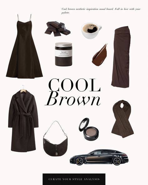 Cool brown inspiration as requested 🖤 . #coloranalysis #colouranalysis #coloranalyst #winterpalette #summerpalette Autumn Vs Winter Color Palette, Cool Brown Outfit, Cool Winter Color Palette Outfits Fashion Styles, True Summer Browns, Soft Classic Deep Winter, Summer Brown Outfits, Cool Tone Clothes, Soft Summer Brown, Deep Winter Outfits Inspiration