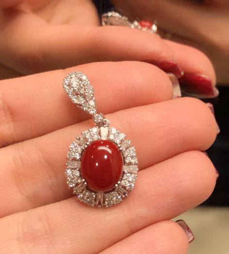 Red coral and diamond pendent Pendant Designs, Red Coral Earrings, Diamond Pendent, Diamond Pendants Designs, Pendant Sets, Spring Essentials, Diamond Pendant Sets, Earrings Aesthetic, Coral Earrings