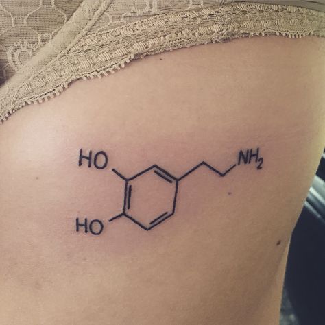 Chemical symbol for dopamine, the chemical that gets released when you are happy. Got it as an anti drug statement. Karate Tattoos, Happiness Tattoo, Awareness Tattoo, Aztec Tattoo Designs, Minimal Tattoo Design, Symbol Tattoo, Aztec Tattoo, When You Are Happy, Symbol Tattoos